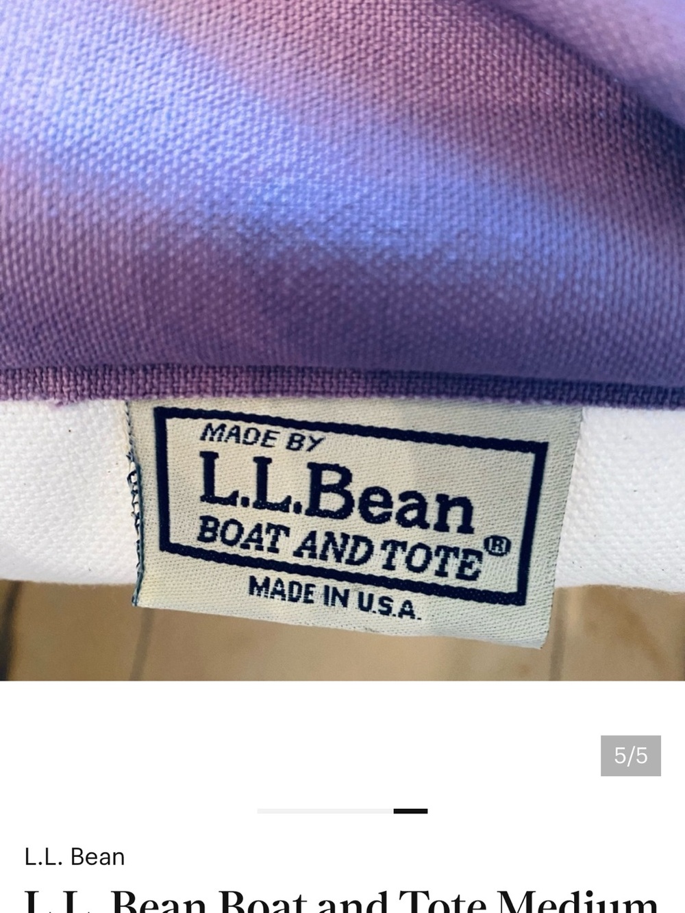 L.L. Bean Medium Cream and Purple Canvas Tote with Regular Handles - Picture 5 of 6
